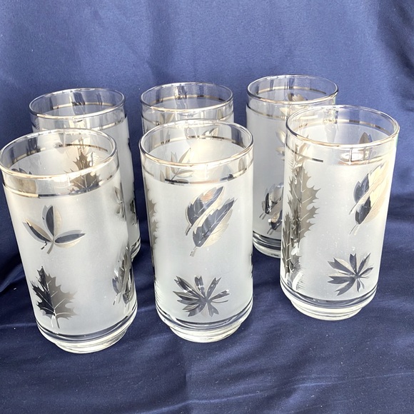 LIBBEY 1960’s Mid Century Modern Silver Frosted Leaf Highball Glasses Set of 6 - Picture 8 of 9